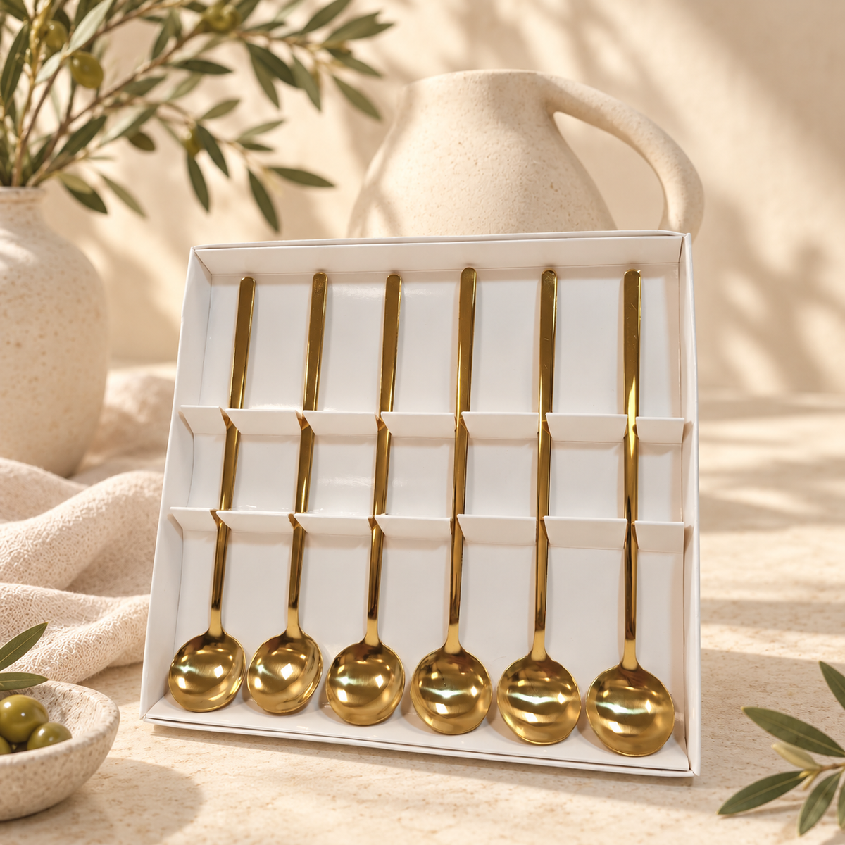 Lot de 6 Cuillères en Inox Dorées, vue 2 – Maison Azuria