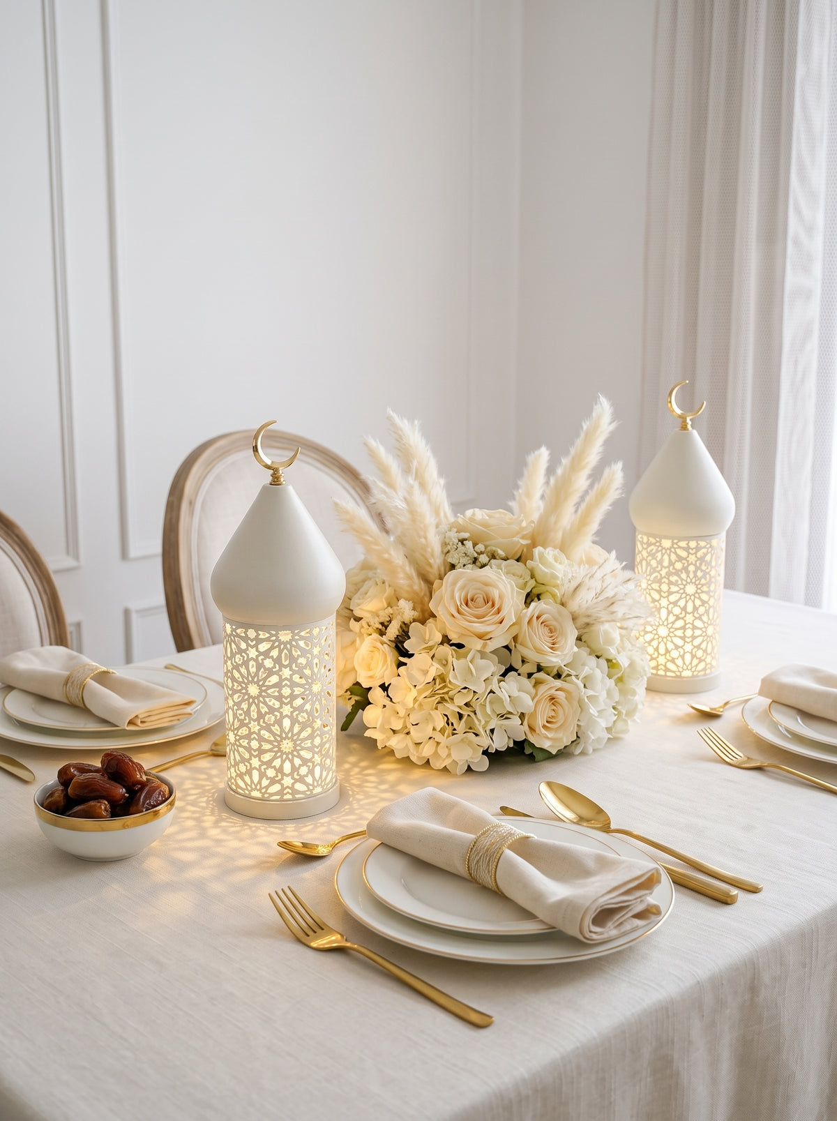 Grande Lanterne lumineuse LED, Blanche, ambiance art de la table – Maison Azuria
