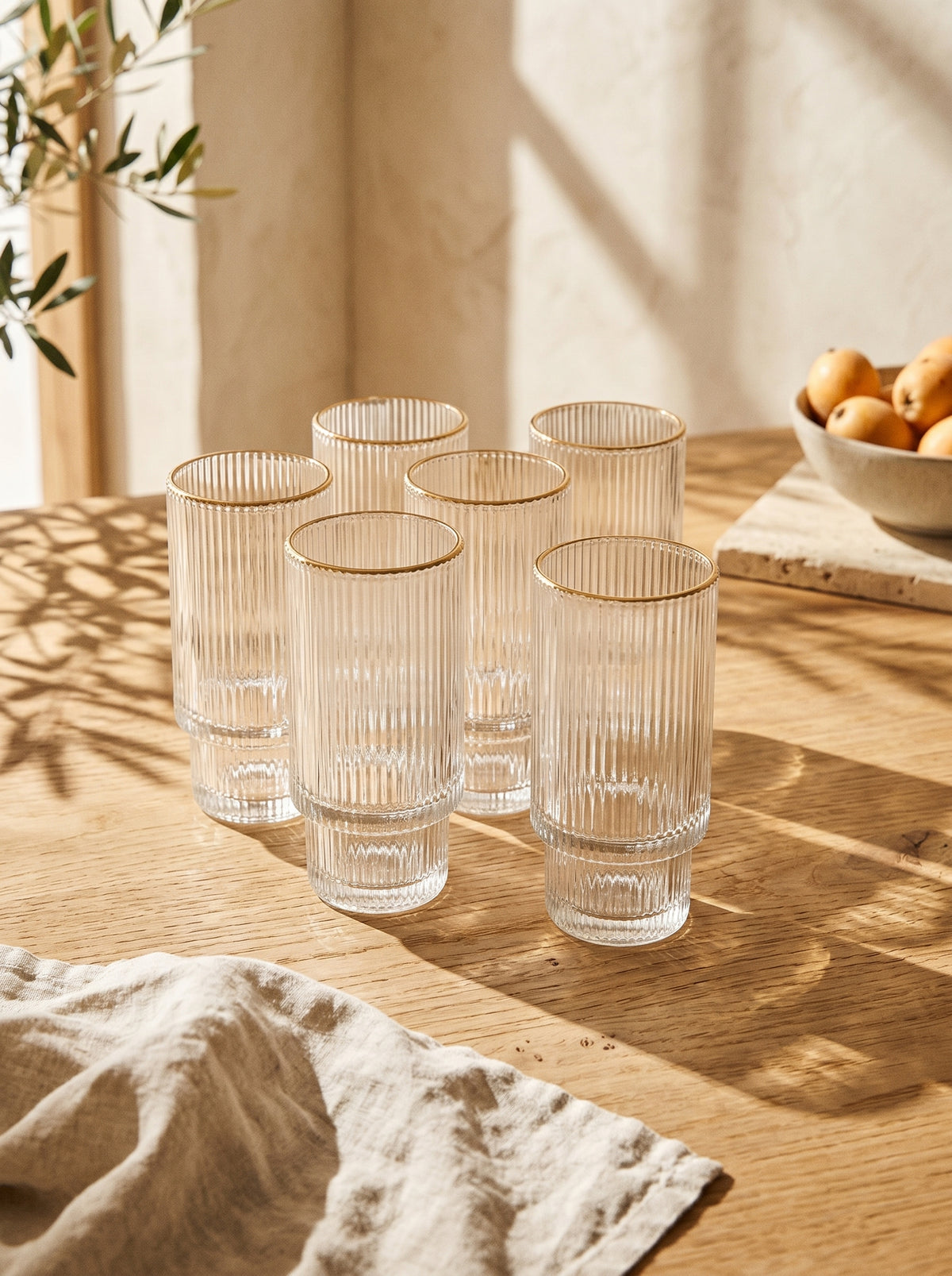 Lot de 6 grands Verres Lines, Liseré Doré, ambiance art de la table – Maison Azuria
