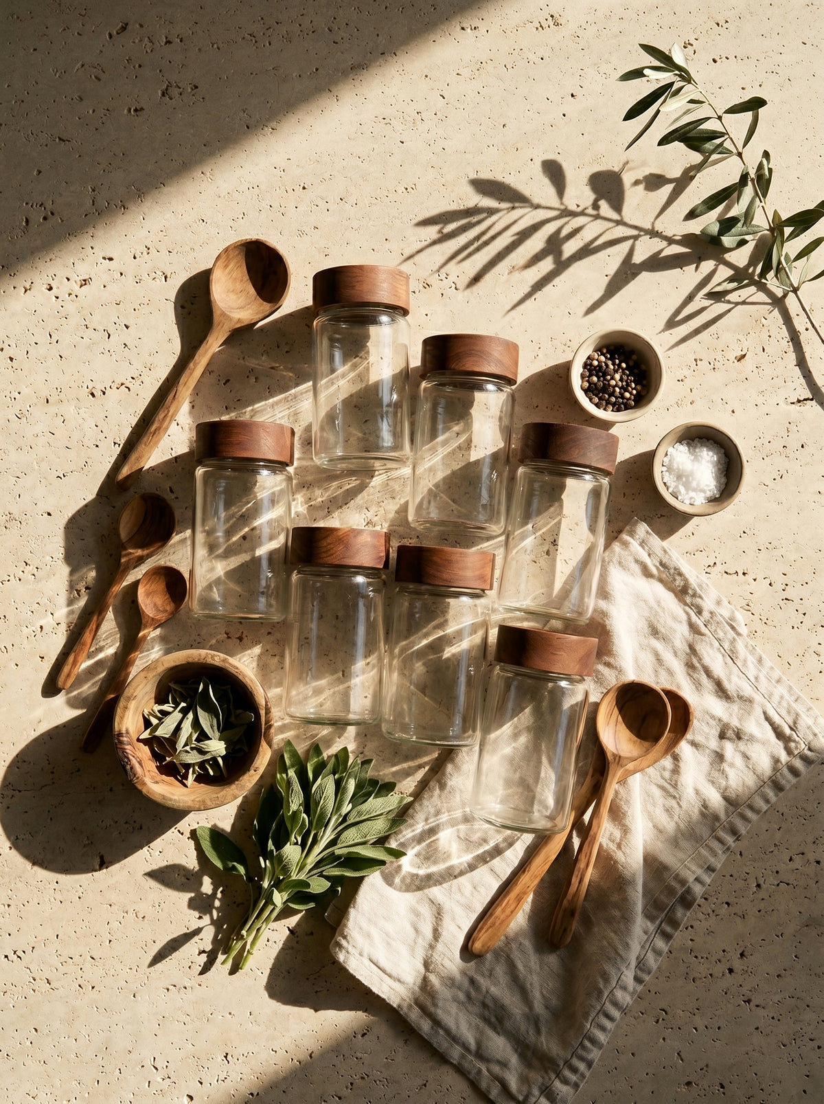Lot de 6 pots à épices en bois d’acacia, 12 cm, ambiance art de la table – Maison Azuria