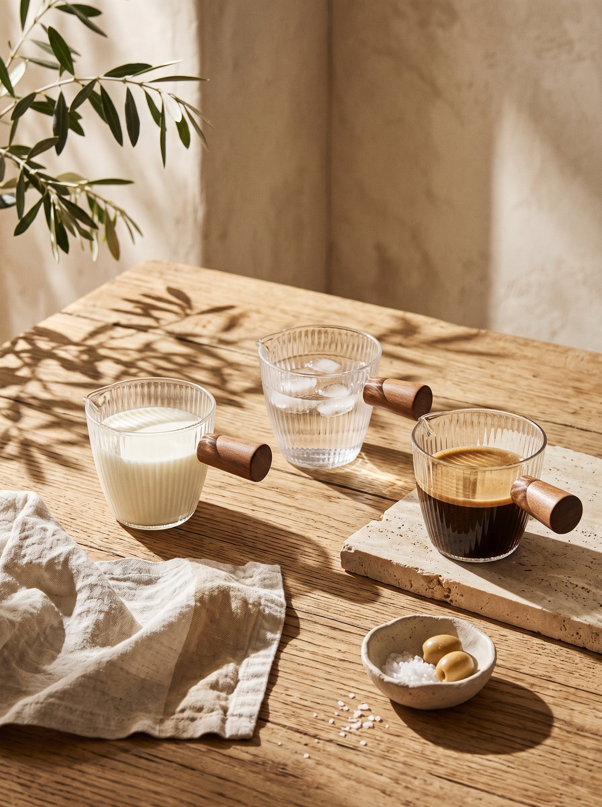 Petit Pot à lait en verre, en situation, lumière naturelle – Maison Azuria