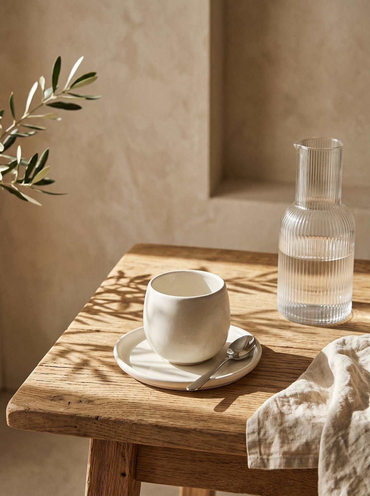Service à café Egg, Tasses 200 ml, en situation, lumière naturelle – Maison Azuria