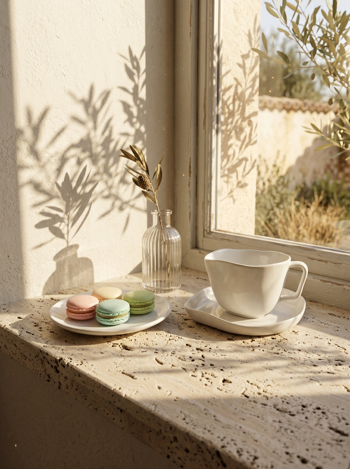 Service à café New Capital, Tasses 120 ml, en situation, lumière naturelle – Maison Azuria