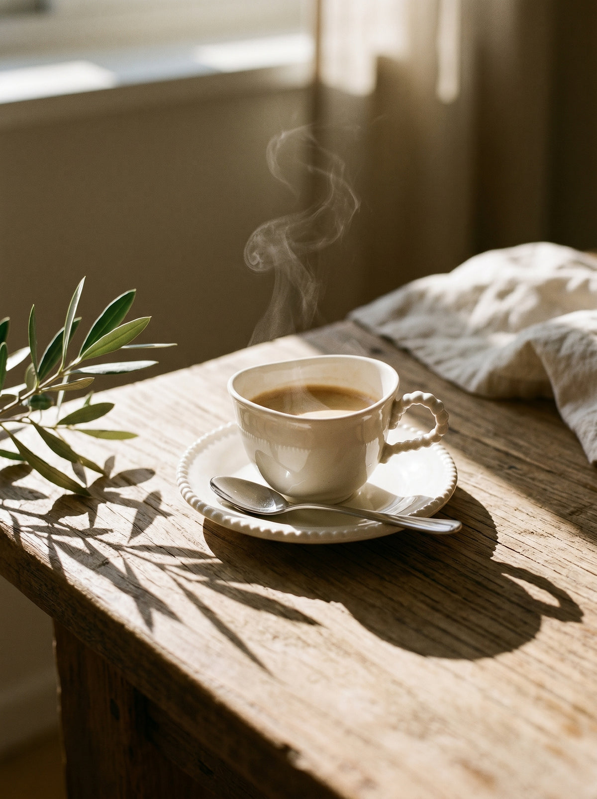 Service à café Pearl Coffee, Tasses 120 ml, sur une table de réception – Maison Azuria