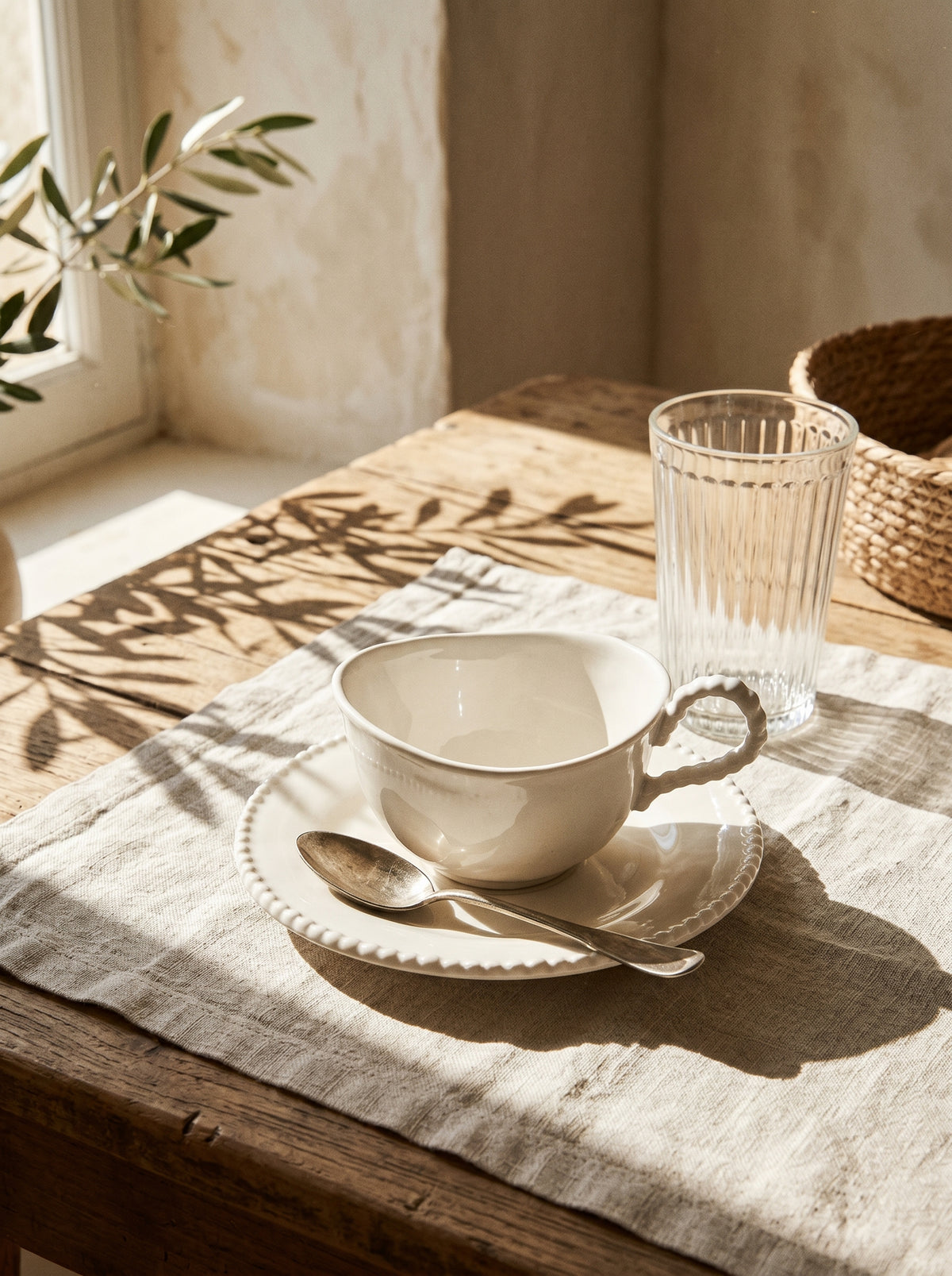 Service à café Pearl Coffee, Tasses 200 ml, sur une table de réception – Maison Azuria