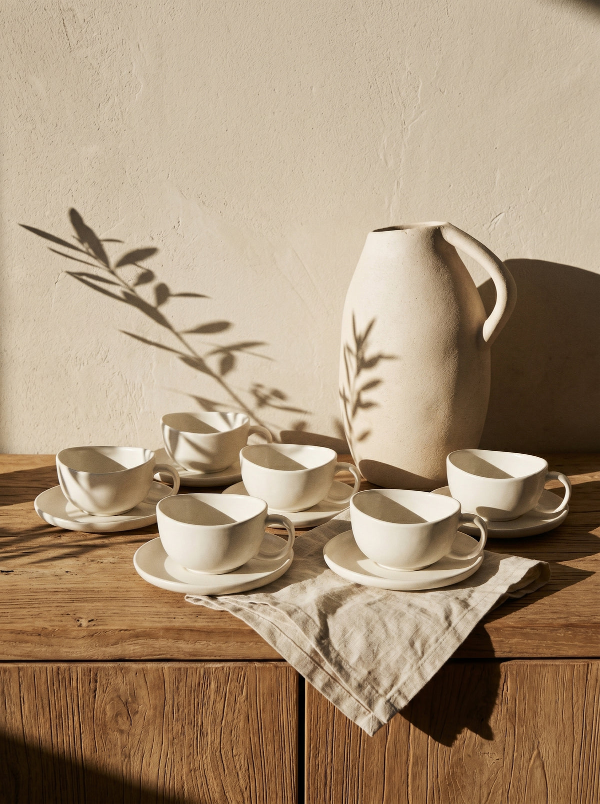 Service à café Smile Coffee, Tasses 120 ml, mise en scène sur une table dressée – Maison Azuria