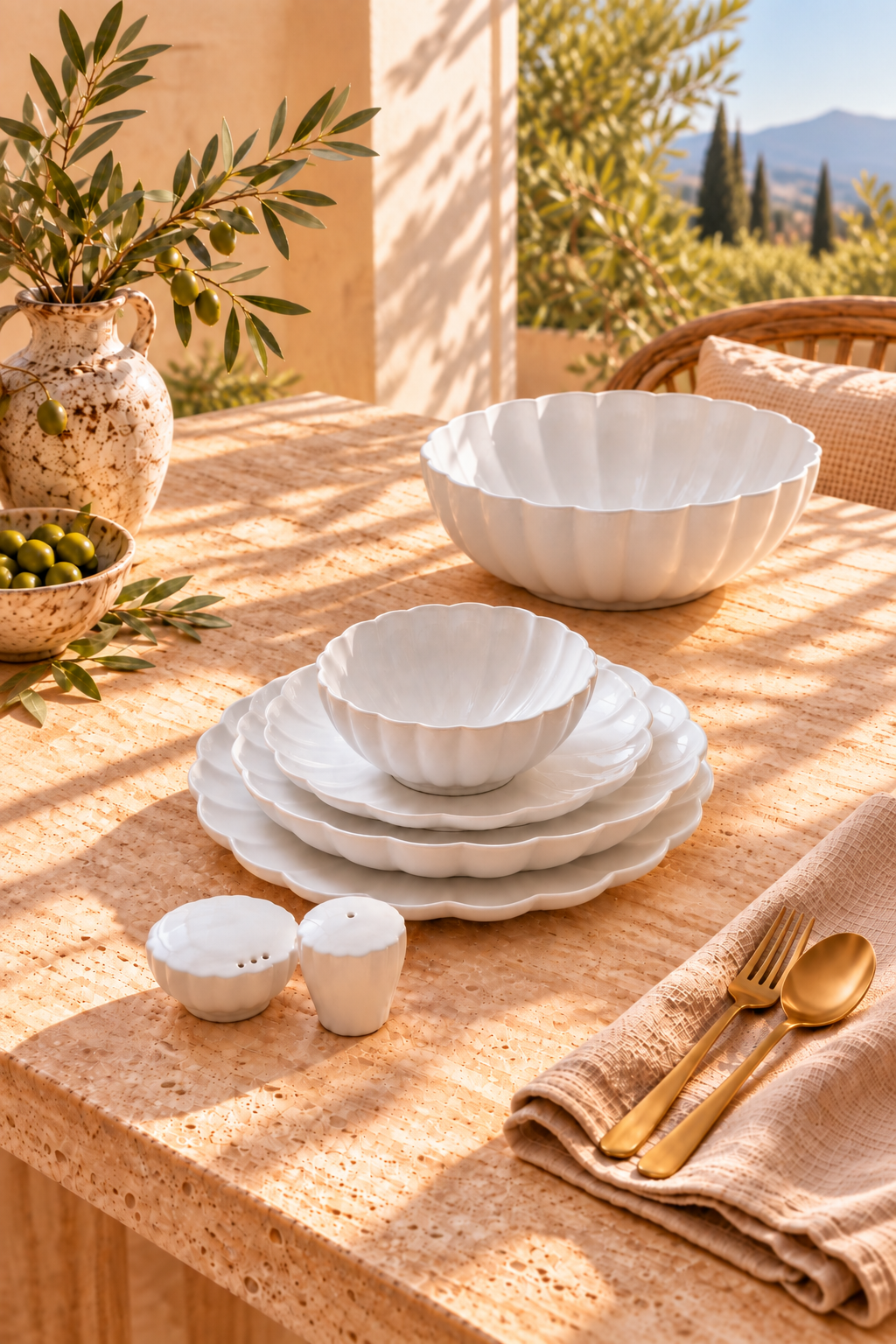 Service de vaisselle Lotus Blanc, 27 Pièces, vue 3 – Maison Azuria
