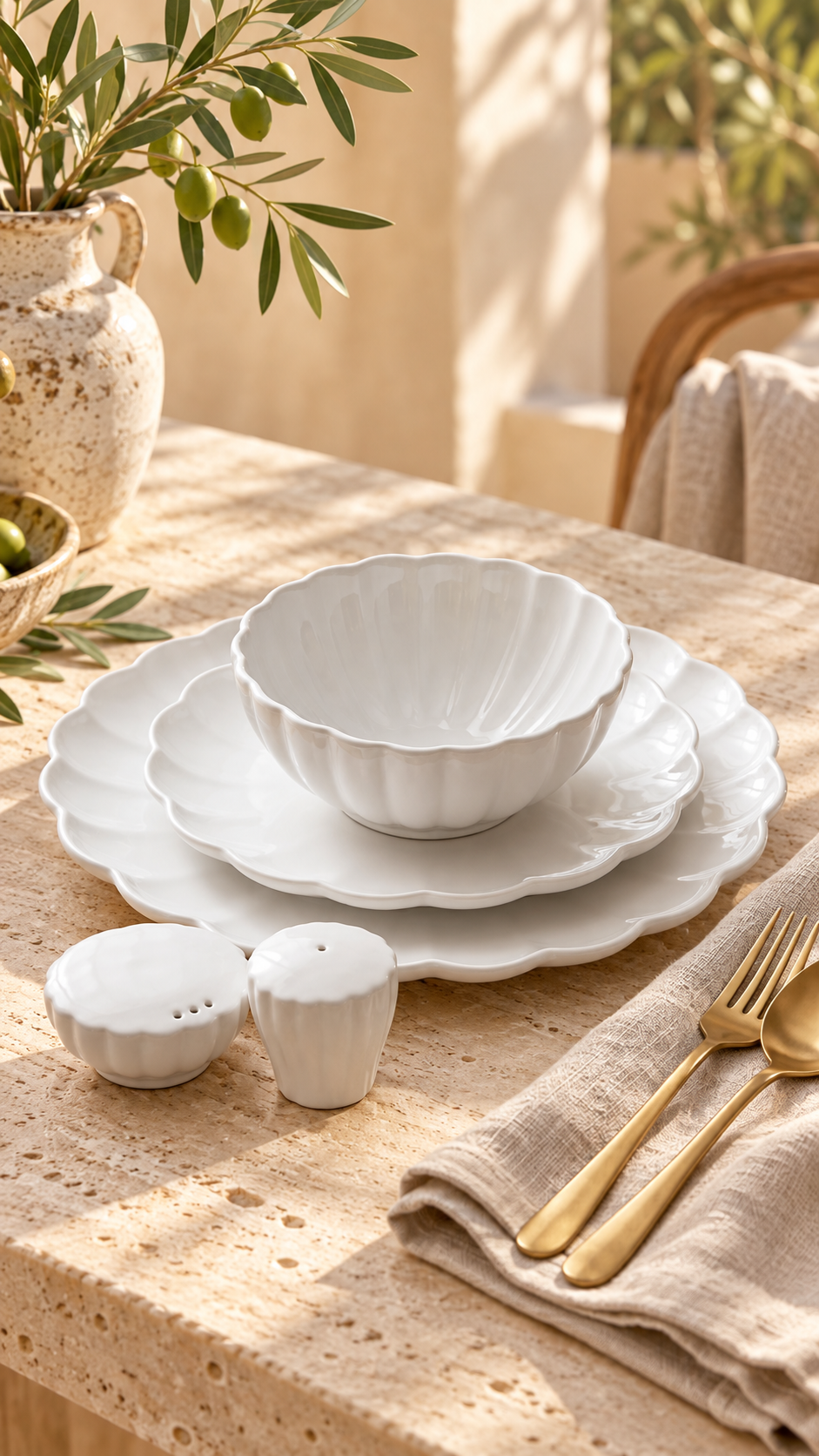 Service de vaisselle Lotus Blanc, 27 Pièces, vue 4 – Maison Azuria