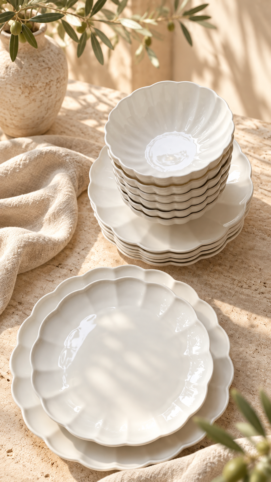 Service de vaisselle Lotus Blanc, 27 Pièces, vue 6 – Maison Azuria