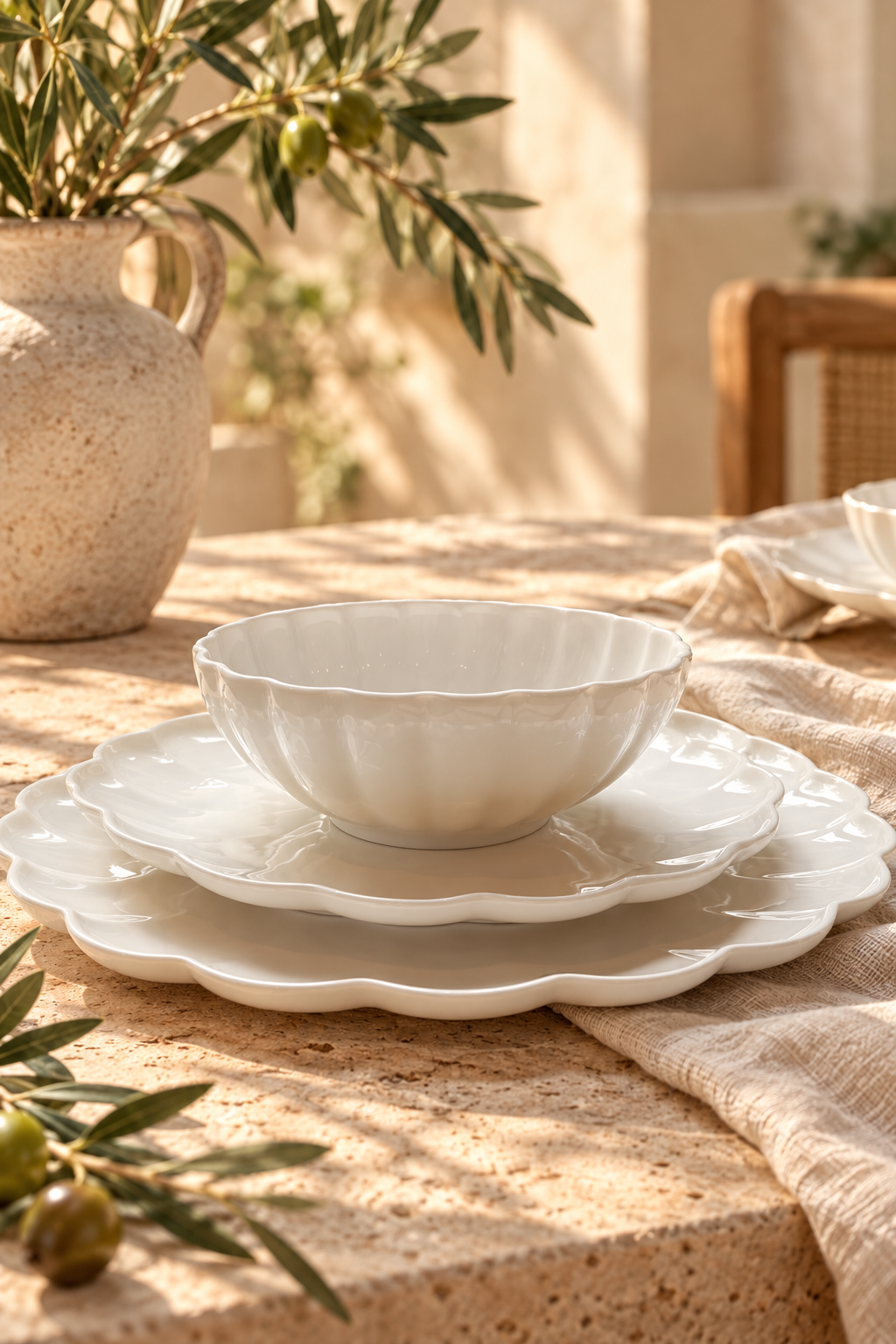 Service de vaisselle Lotus Blanc, 27 Pièces, vue 7 – Maison Azuria