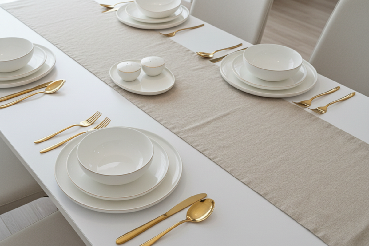 Service à vaisselle Anna 27 pièces en porcelaine liseré doré, vue 6 – Maison Azuria