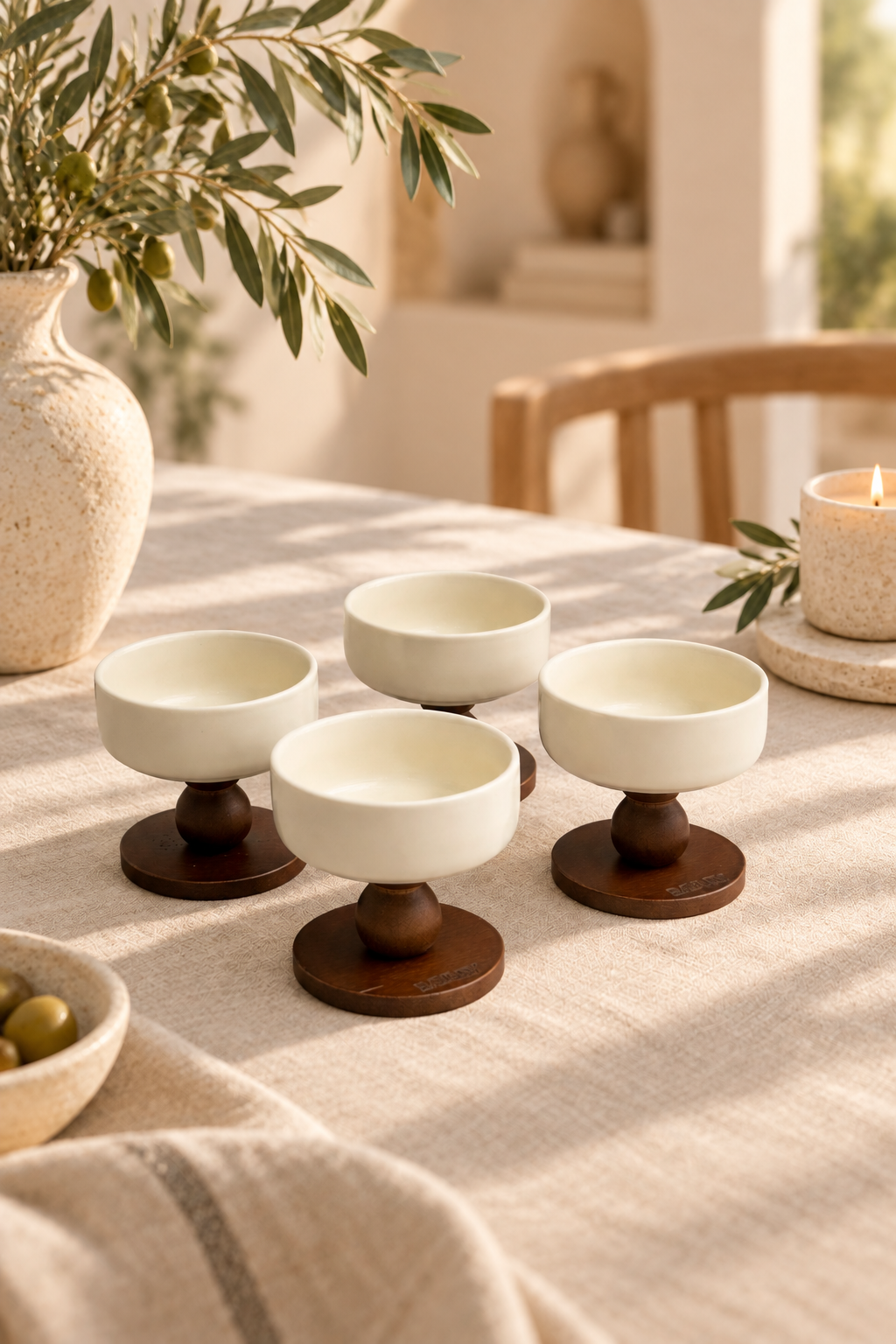 Set de 4 bols Sora avec pied en bois d’acacia – Maison Azuria