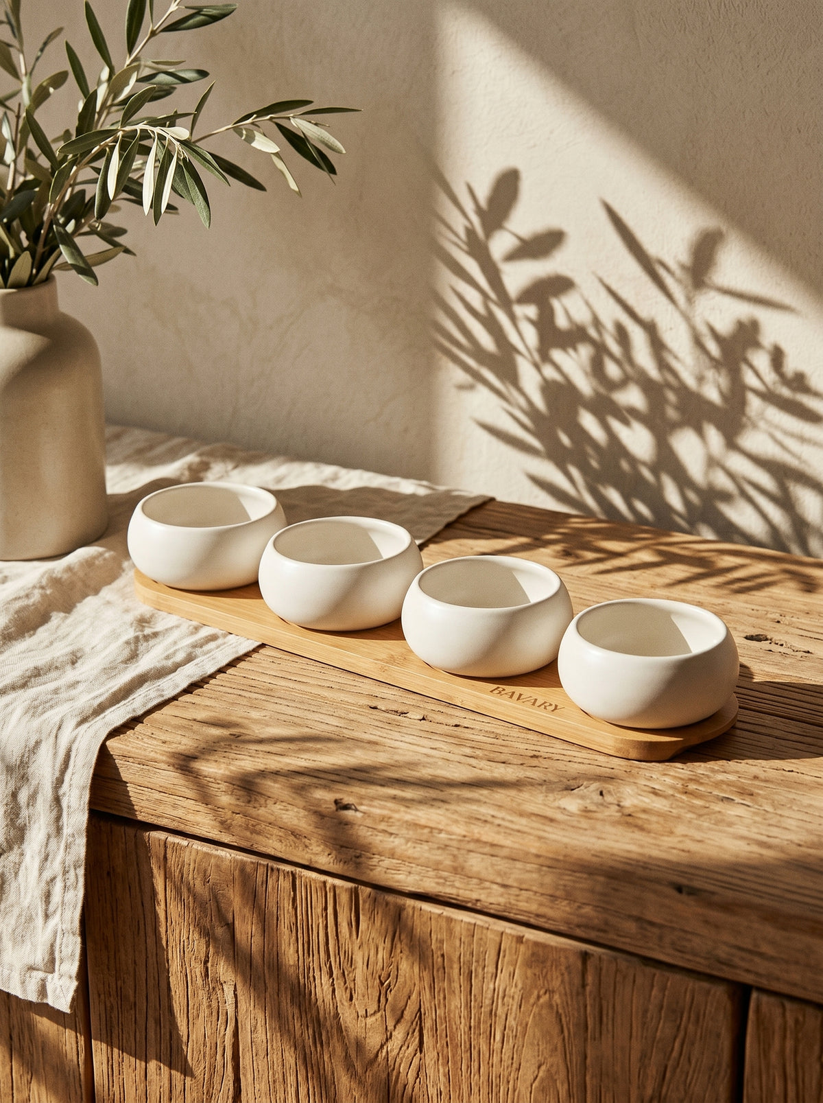 Set de bols apéritif Chubby avec support en bambou, ambiance art de la table – Maison Azuria
