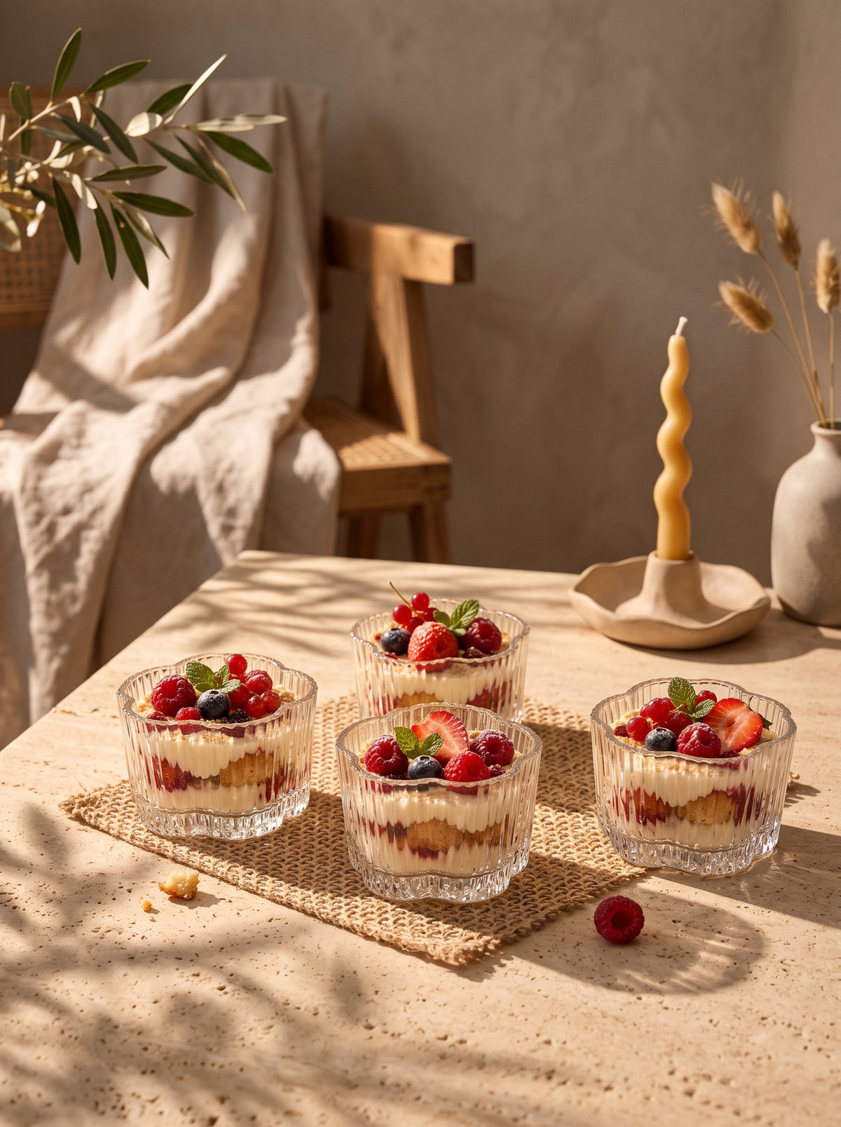 Set de 6 bols apéritif Clover en forme de fleur, en situation, lumière naturelle – Maison Azuria