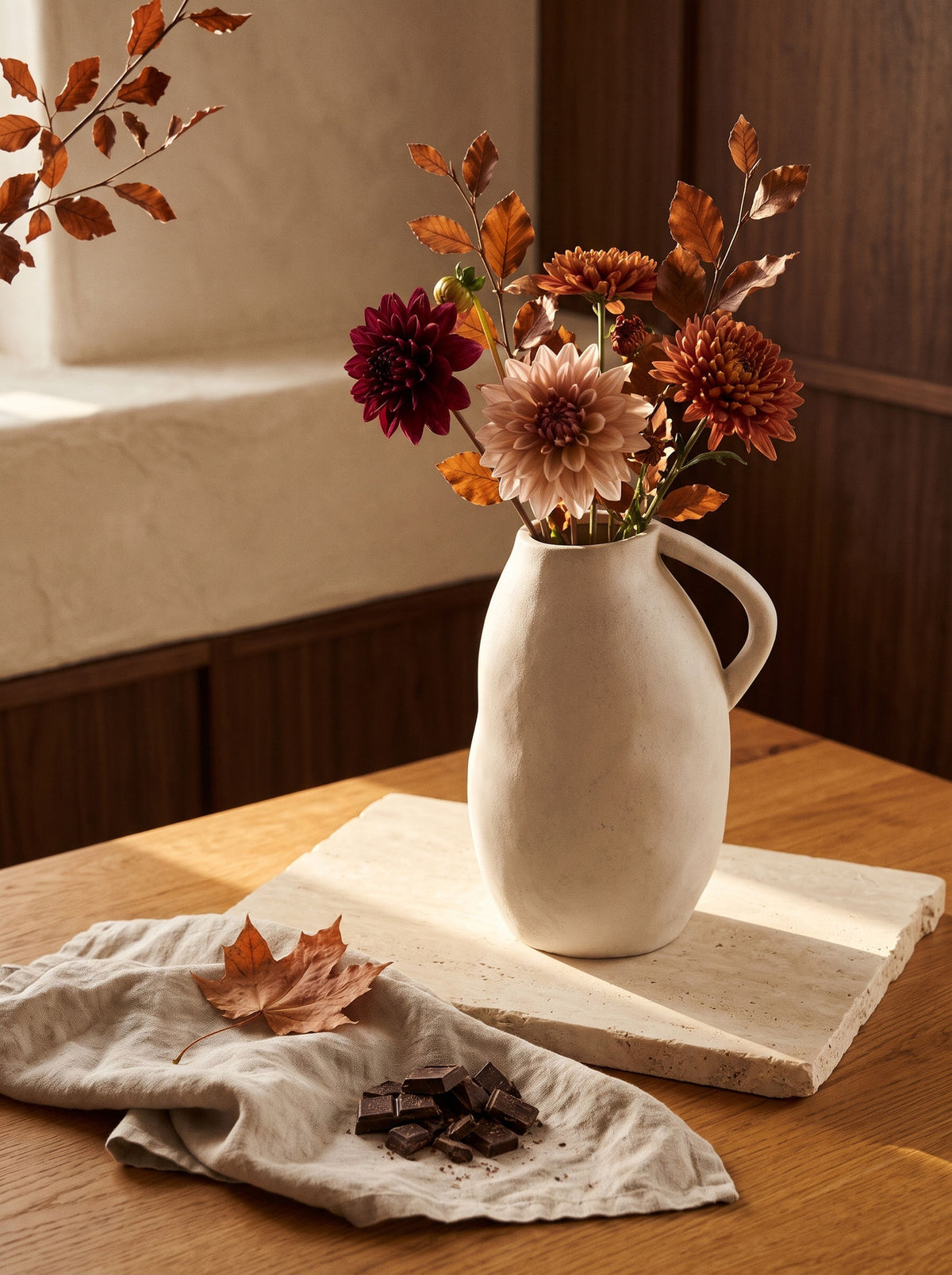 Vase Antique, ambiance d'automne, lumière chaude – Maison Azuria