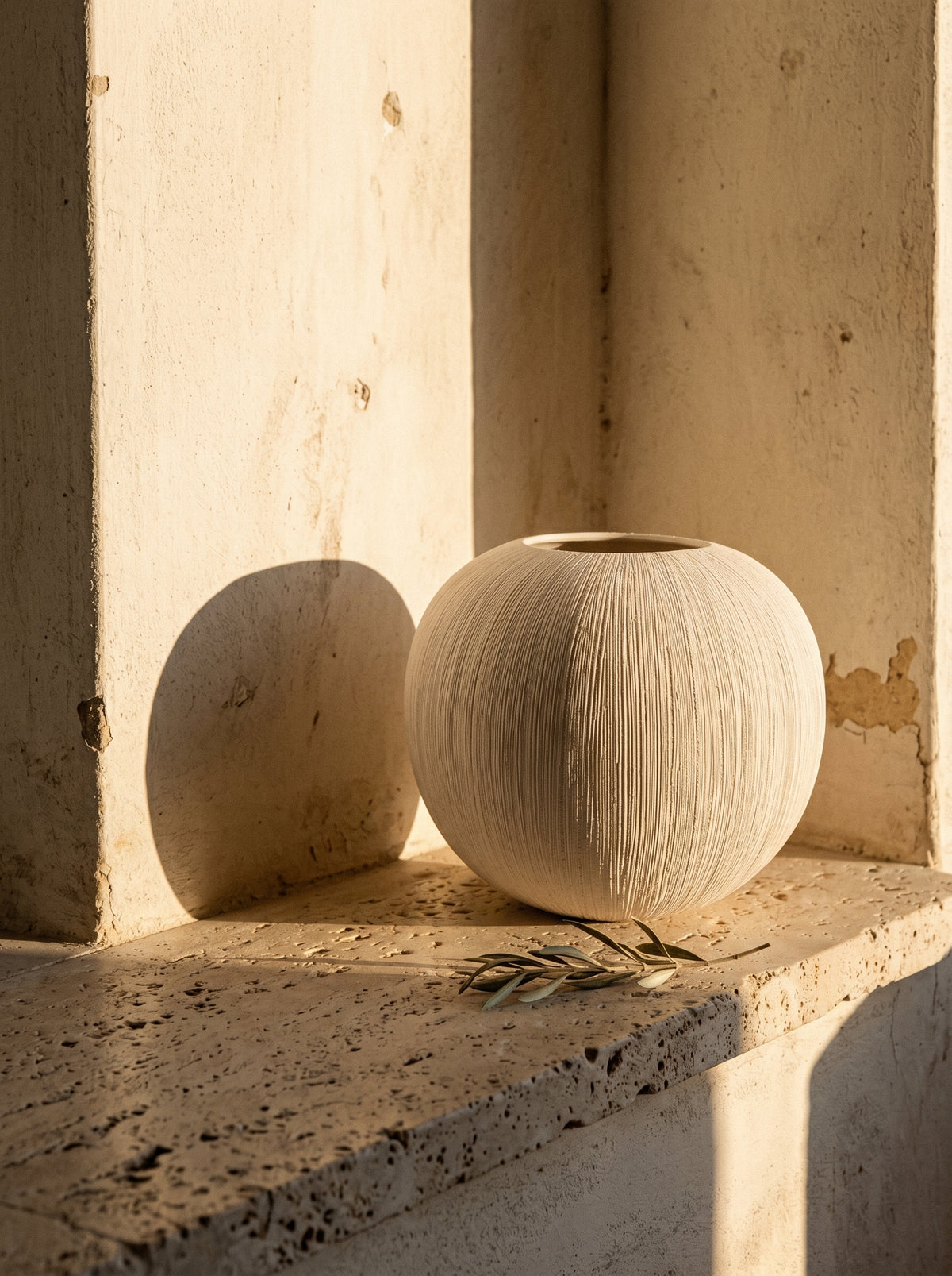 Vase Boule Effet Brossé, en situation, lumière naturelle – Maison Azuria