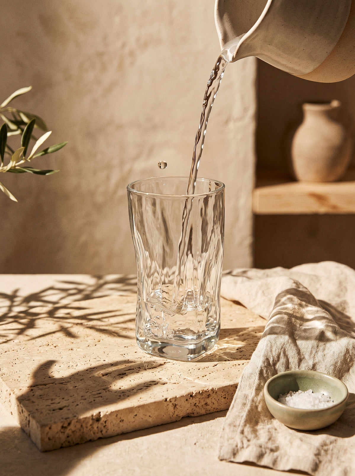Lot de 6 Grands Verres Design Wave, mise en scène sur une table dressée – Maison Azuria