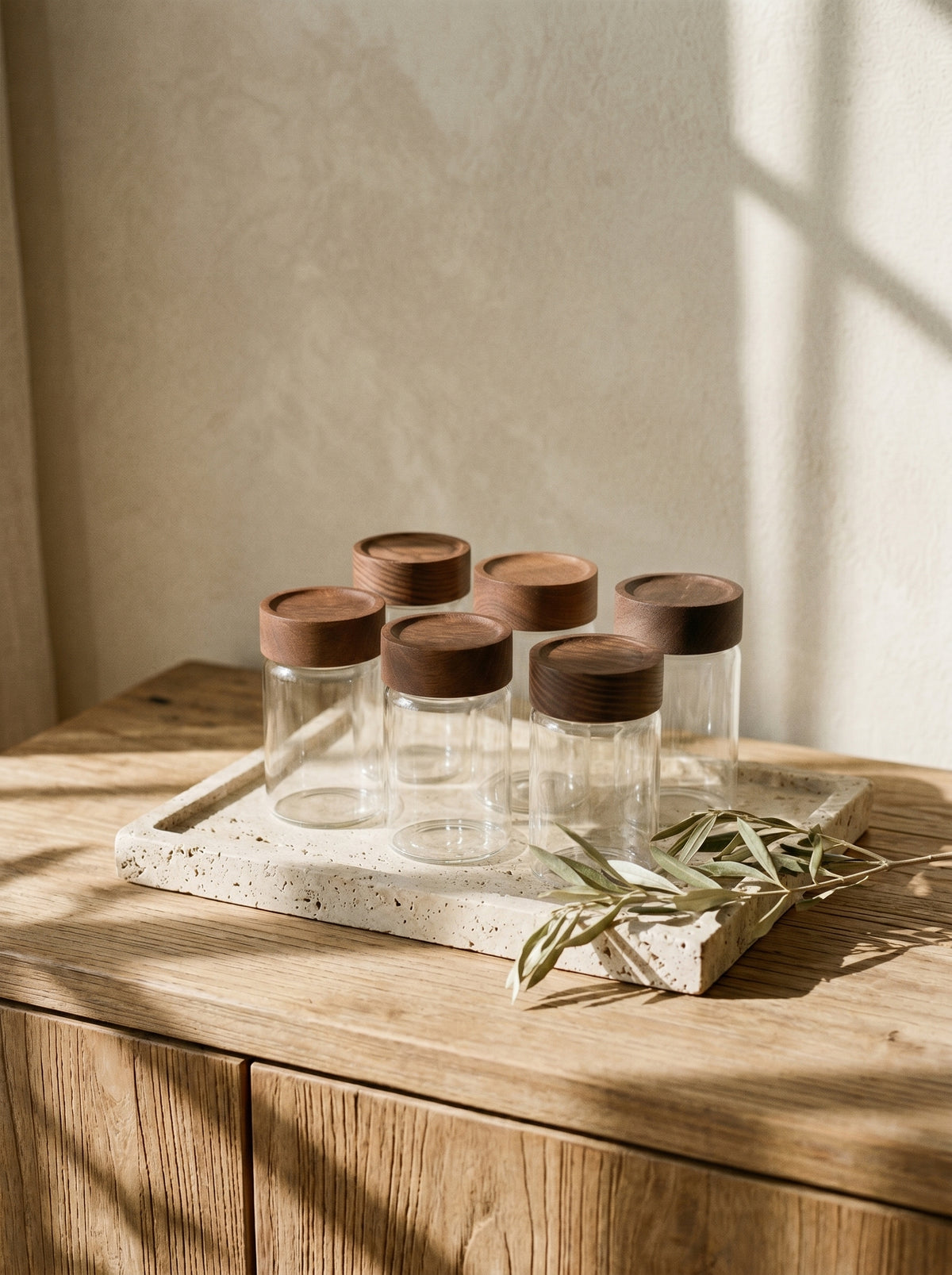 Lot de 6 pots à épices en bois d’acacia, 10 cm, ambiance art de la table – Maison Azuria