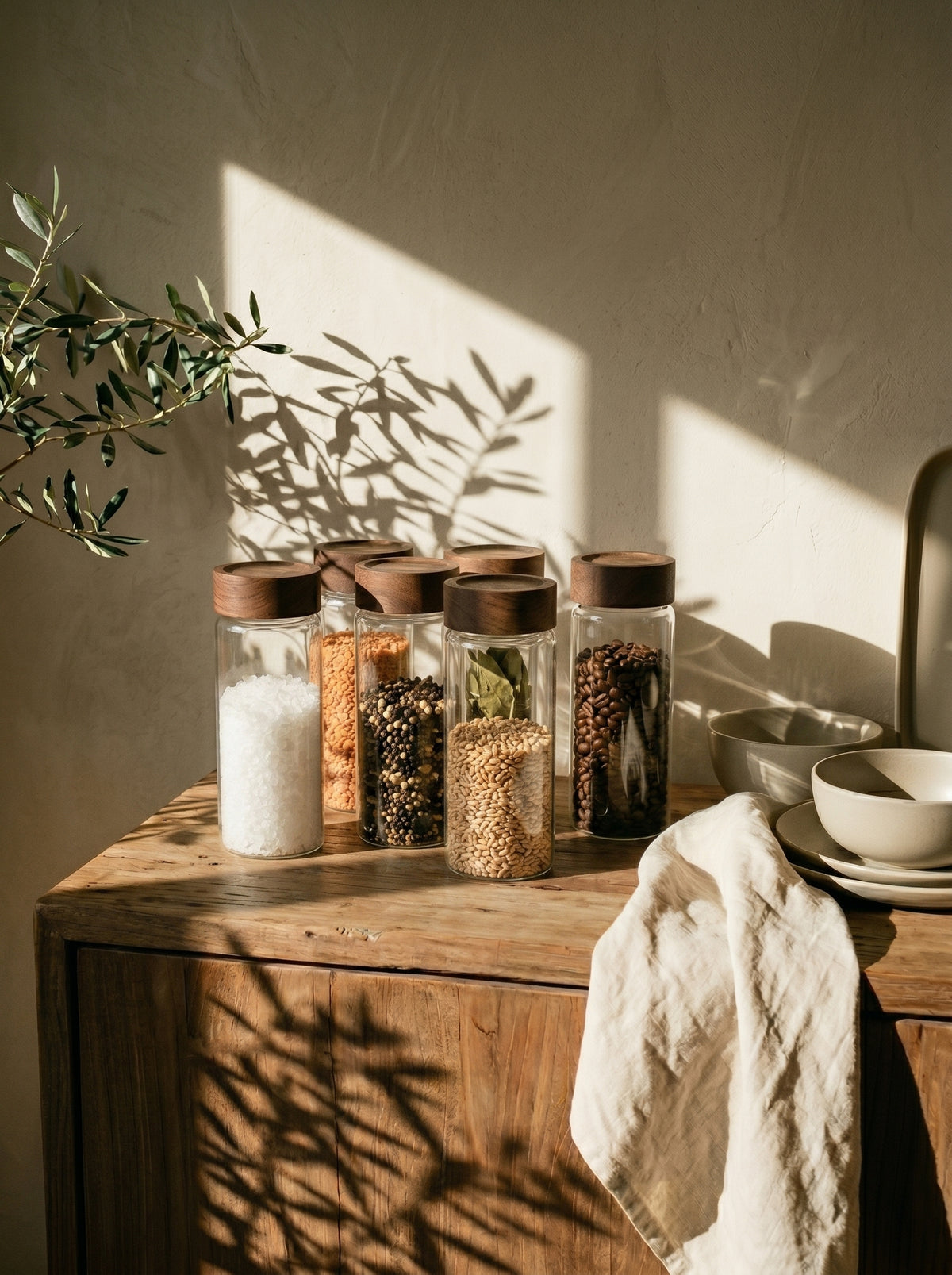 Lot de 6 pots à épices en bois d’acacia, 15 cm, ambiance art de la table – Maison Azuria
