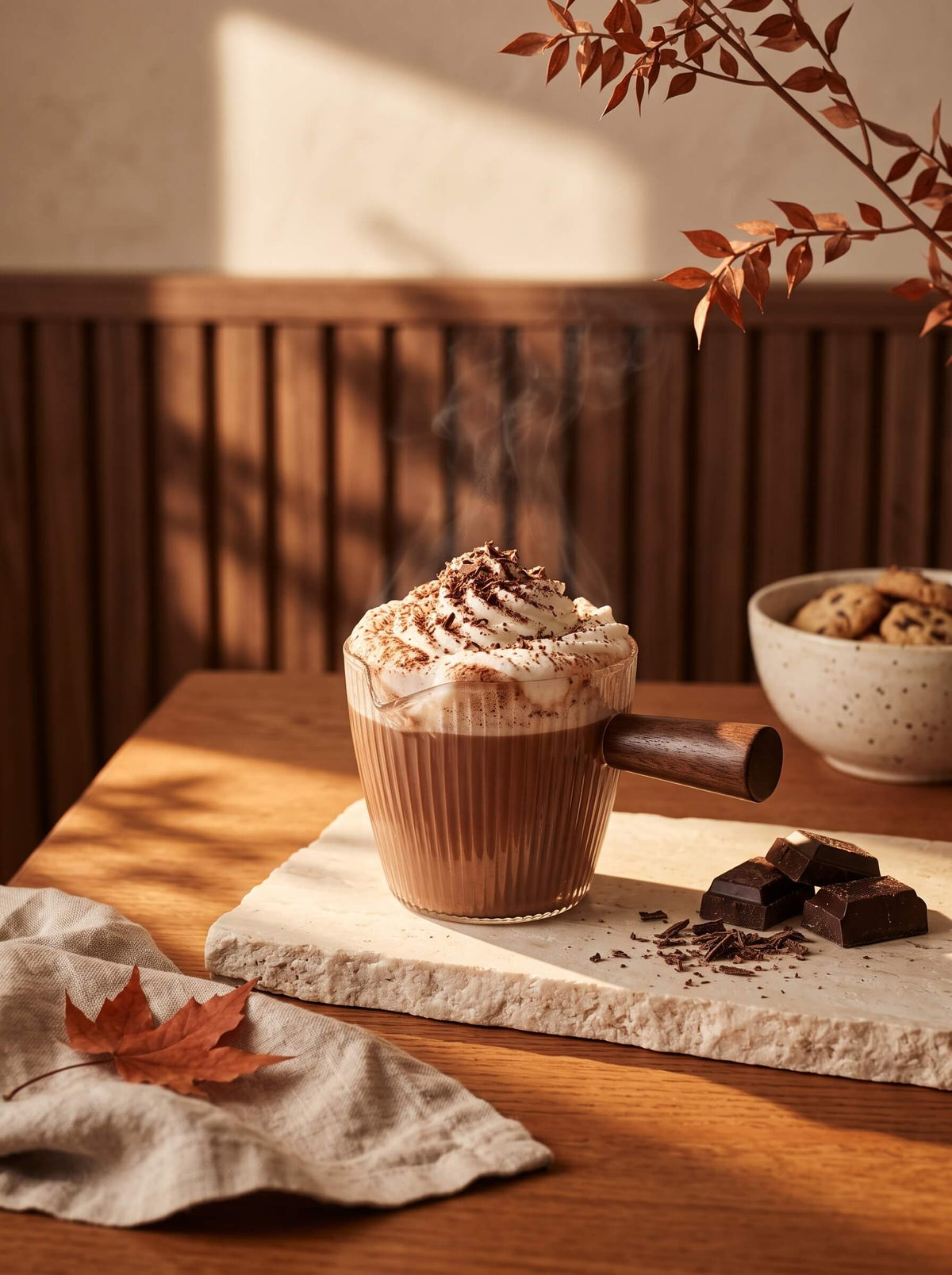Petit Pot à lait en verre, ambiance d'automne, lumière chaude – Maison Azuria
