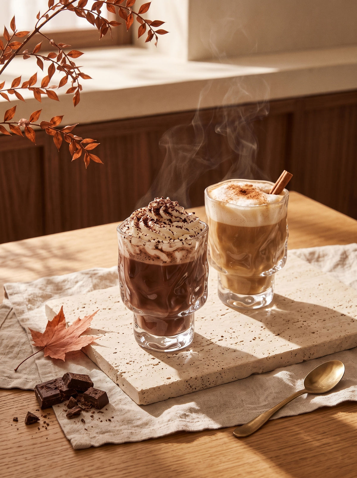 Lot de 6 Petits Verres Wave Nordic, ambiance d'automne, lumière chaude – Maison Azuria