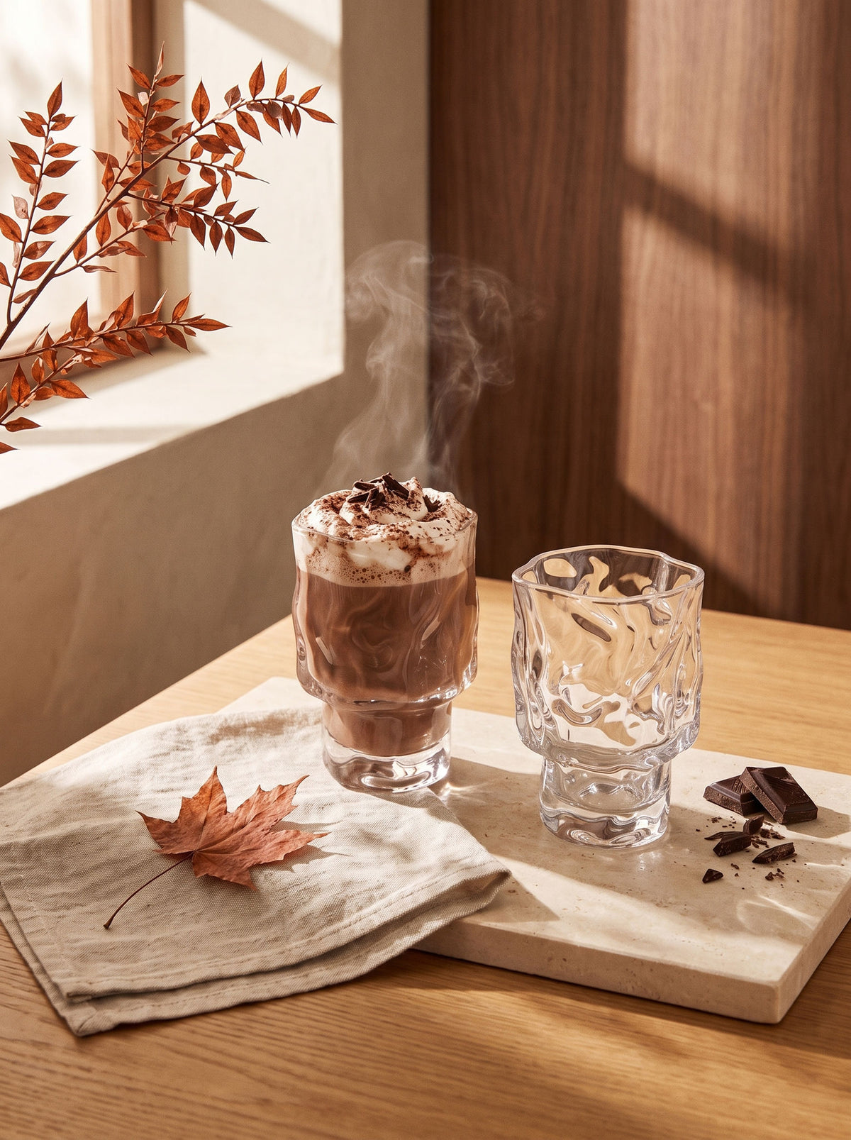 Lot de 6 Petits Verres Wave Nordic, sur une table d'automne dressée – Maison Azuria [AH]