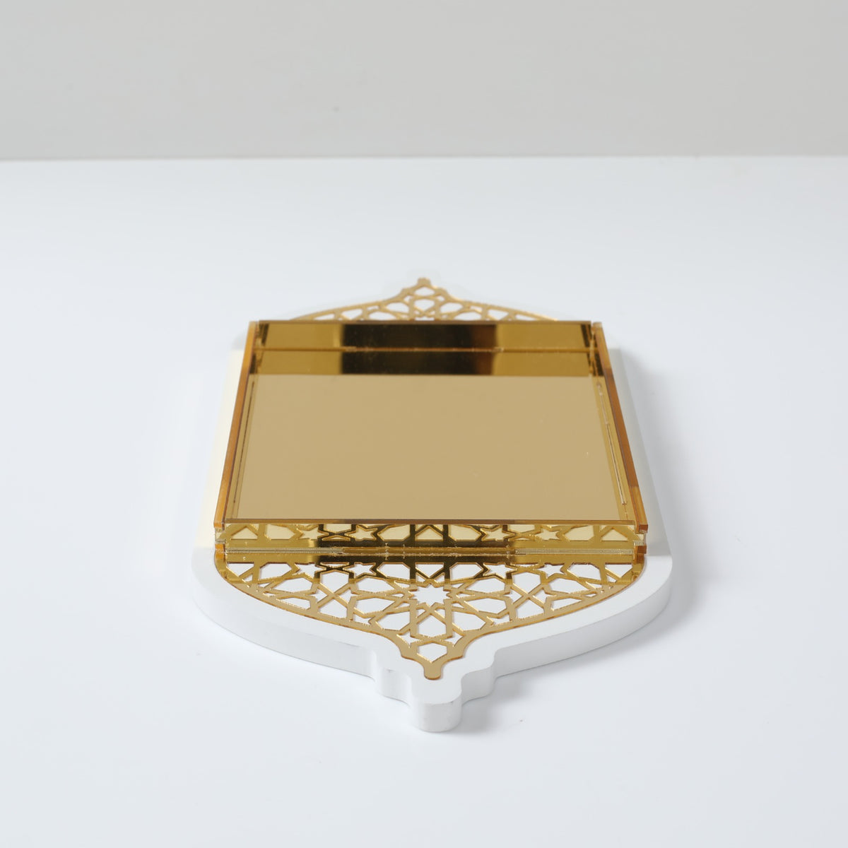 Plateau oriental en bois et acrylique petit, Blanc et doré, vue 5 – Maison Azuria