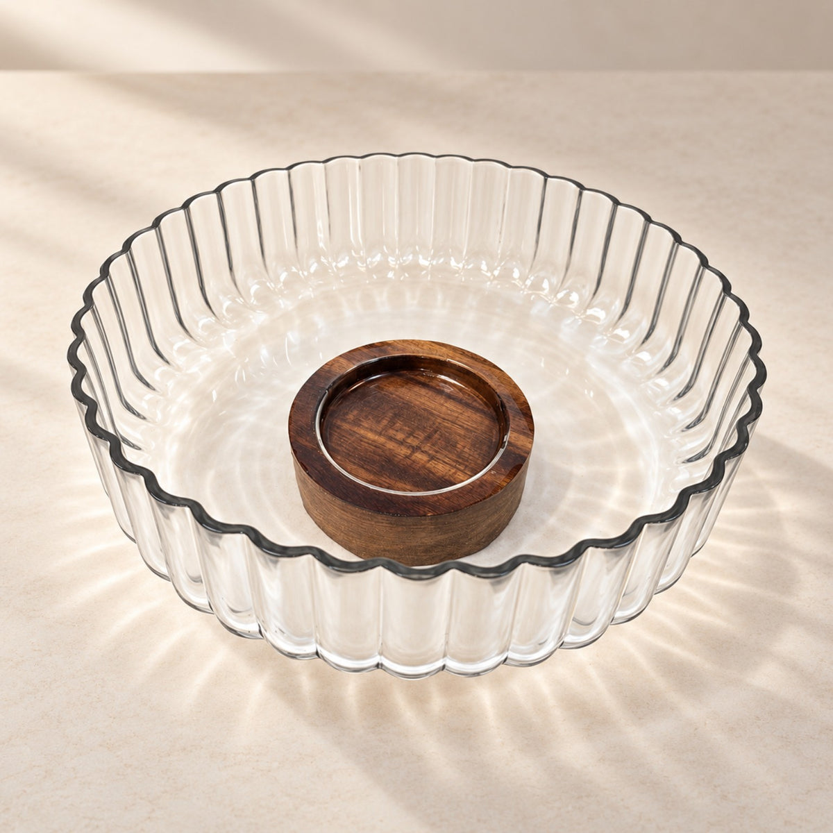 Saladier avec support en bois d’acacia, 26 cm, vue 3 – Maison Azuria