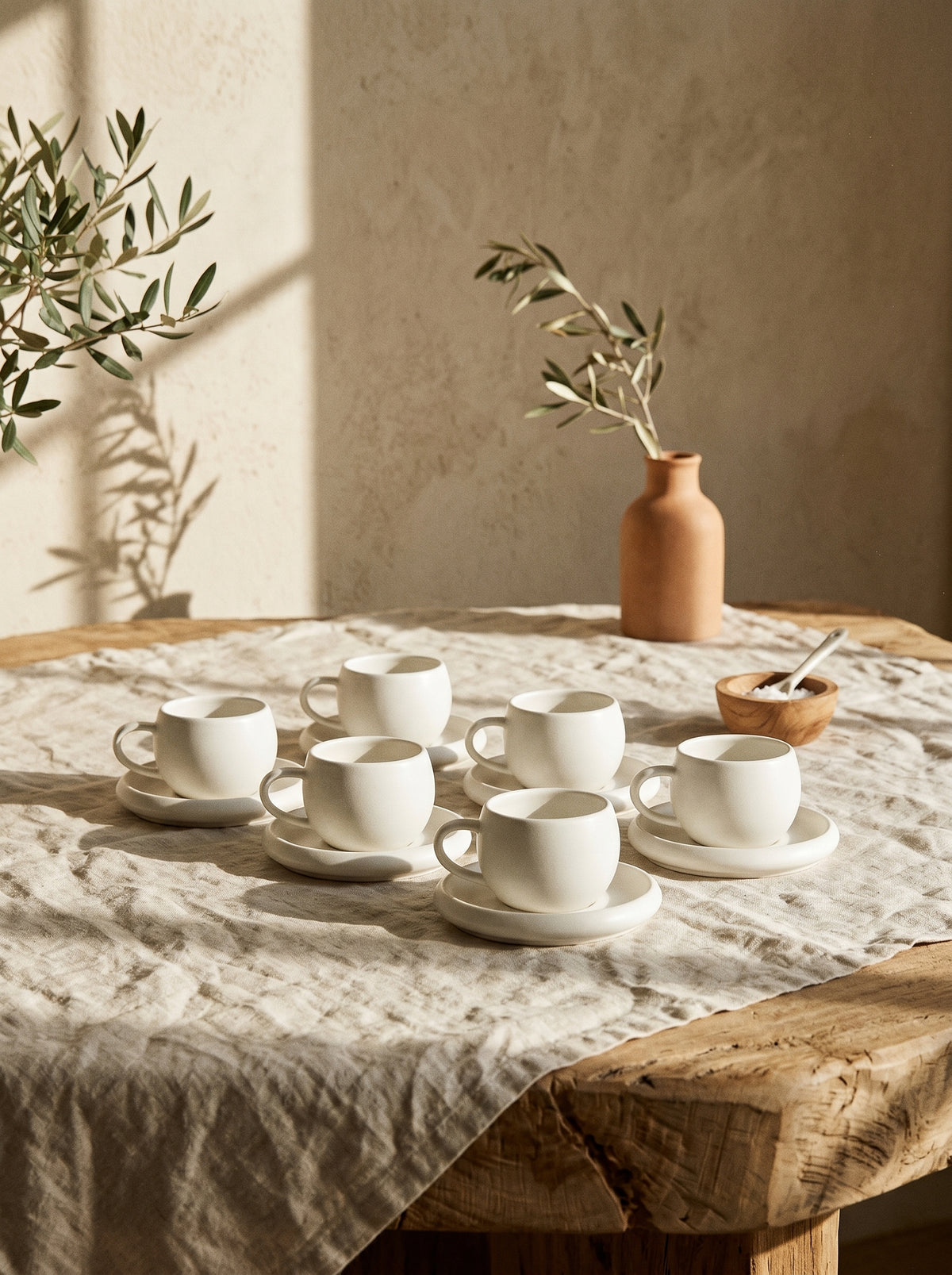Service à café Chubby, Tasses 120 ml, en situation, lumière naturelle – Maison Azuria