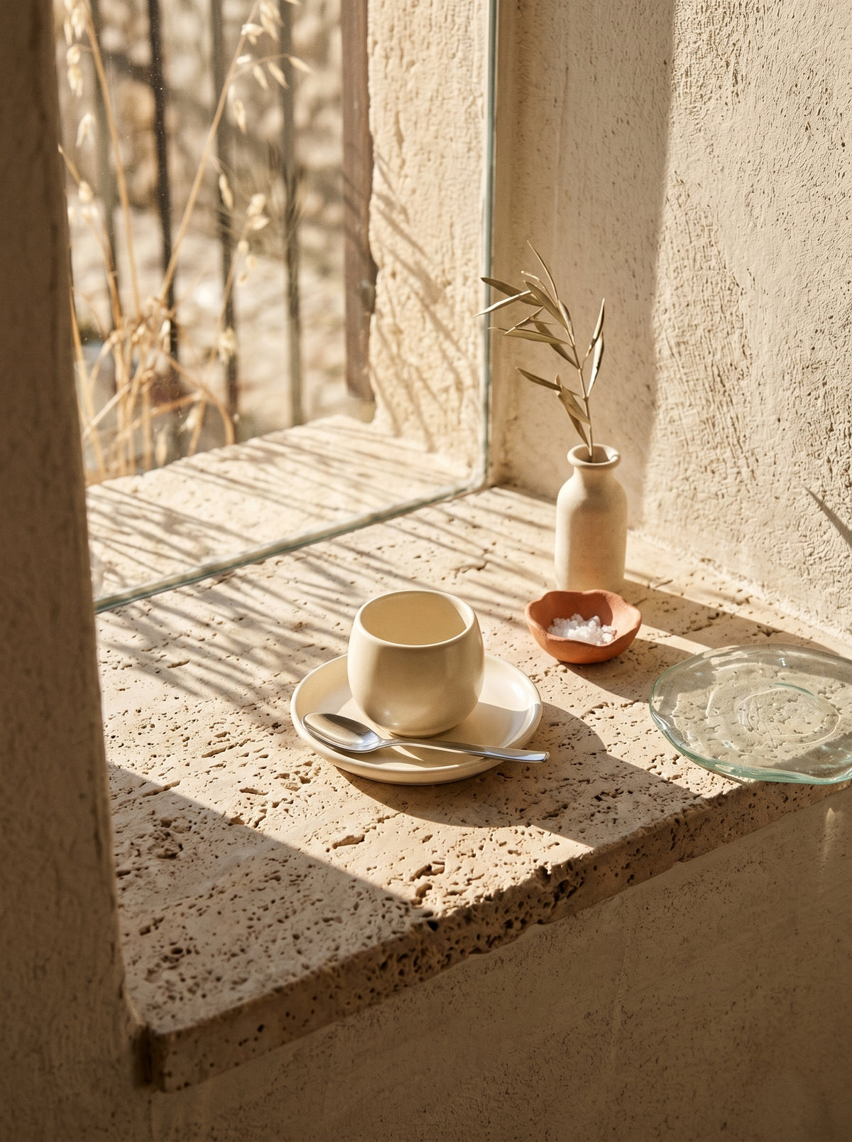 Service à café Egg, Tasses 120 ml, en situation, lumière naturelle – Maison Azuria