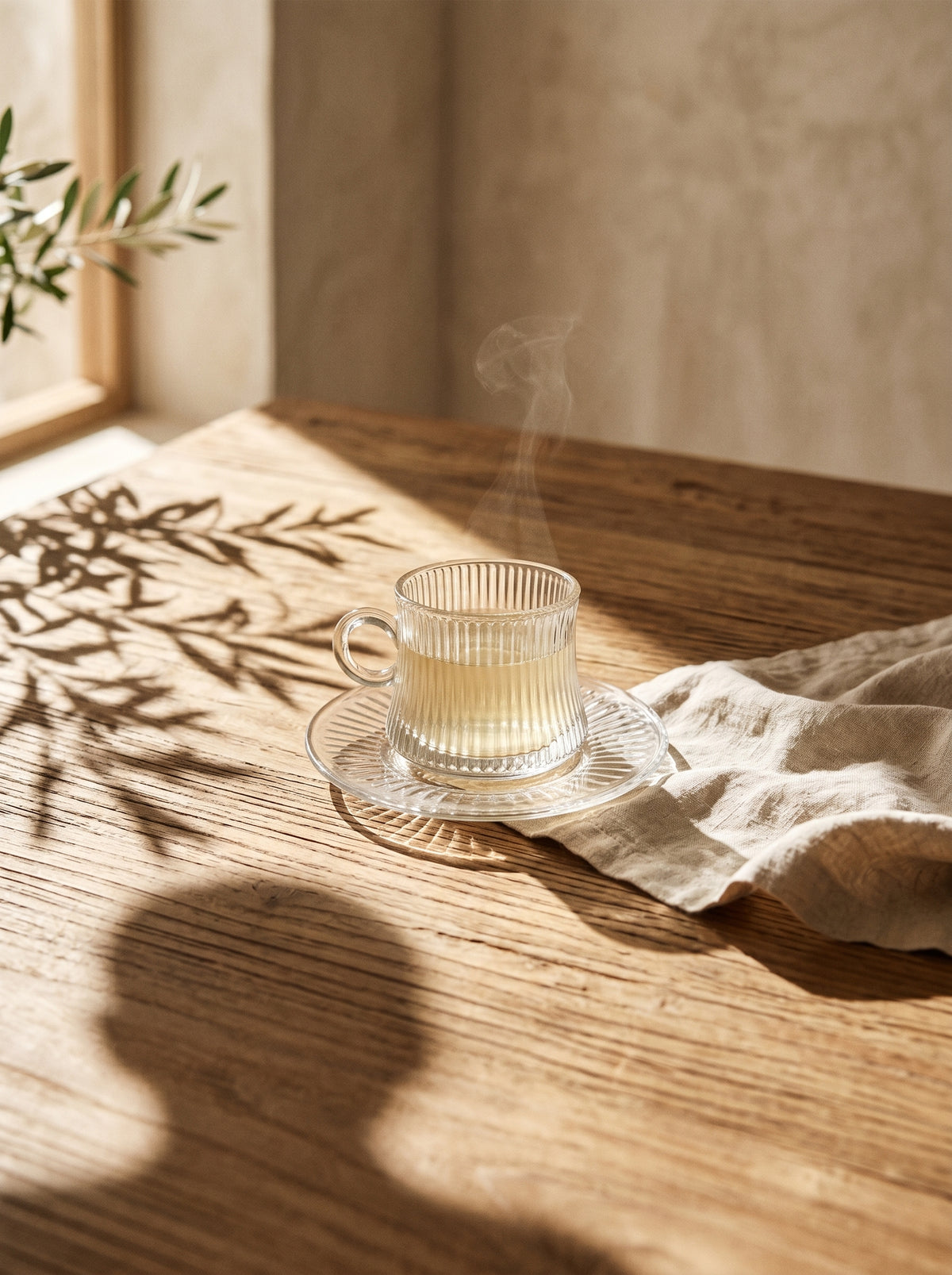 Service à Thé et Café, Lot de 6 Verres, en situation, lumière naturelle – Maison Azuria