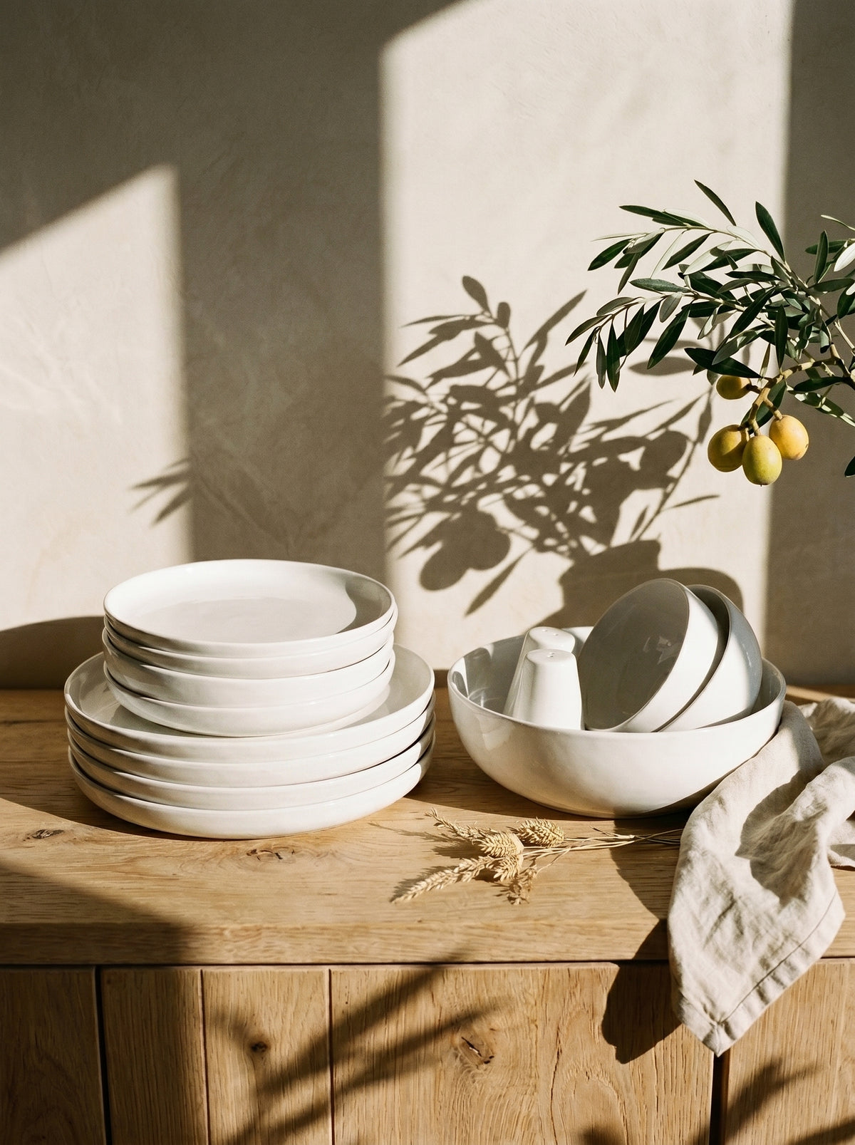 Service de vaisselle Smile, 27 pièces, mise en scène sur une table dressée – Maison Azuria