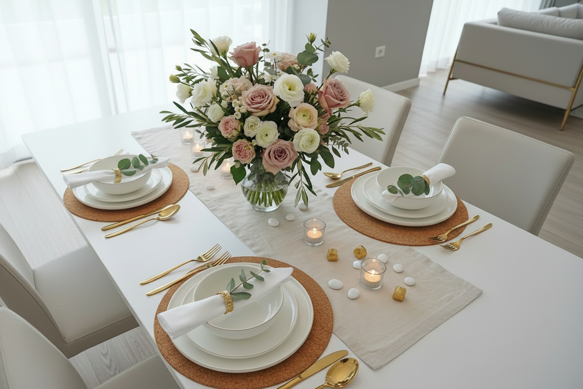 Service à vaisselle Anna 27 pièces en porcelaine liseré doré, vue 4 – Maison Azuria