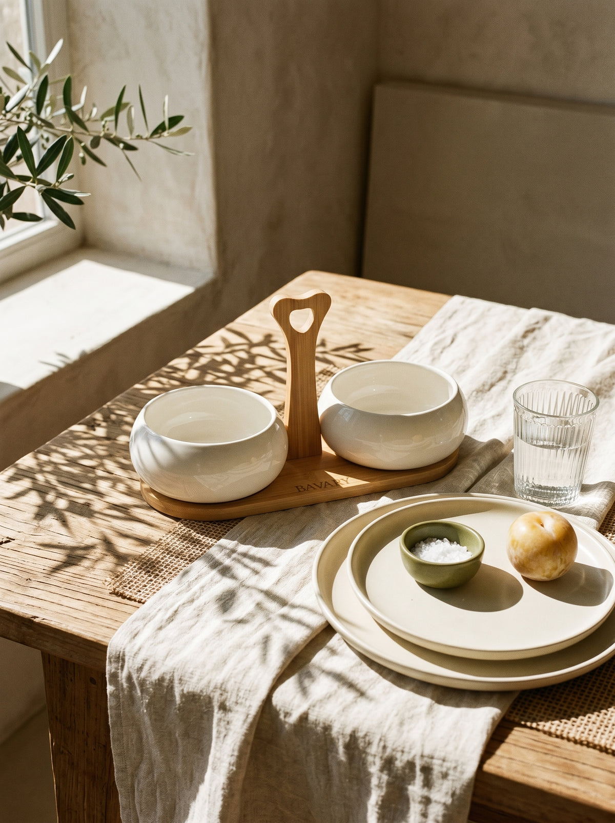 Set de bols apéritif Chubby avec support en bambou, ambiance art de la table – Maison Azuria