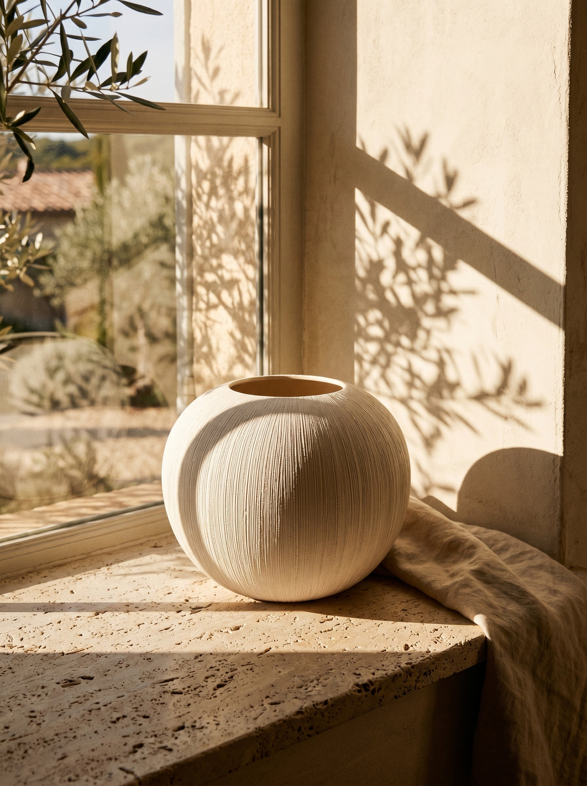 Vase Boule Effet Brossé, mise en scène sur une table dressée – Maison Azuria