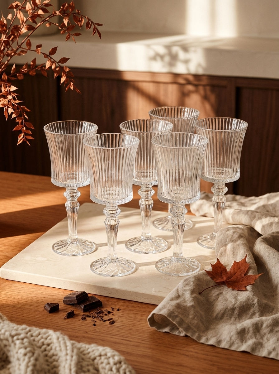 Lot de 6 Verres à pieds Lines élegance, sur une table d'automne dressée – Maison Azuria [AH]